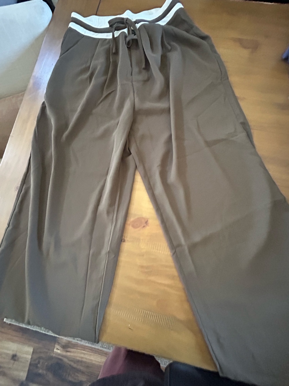 NWT Cider Elastic Contrast Waist Drawstring Trousers in Taupe